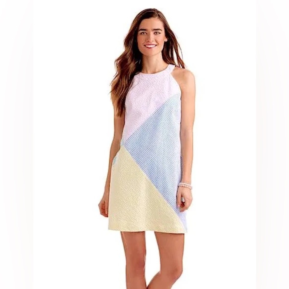 Vineyard Vines High Neck Patchwork Kentucky Derby Dress